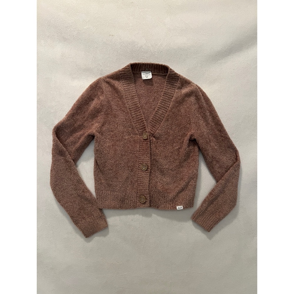 Abercrombie Kids Girls Brown Fuzzy Button Front Cardigan Sweater Size 9/10